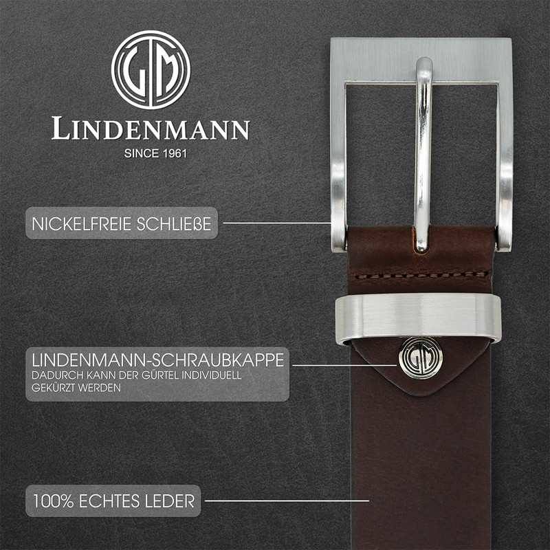 Mens Leather Belt / Mens Belt LINDENMANN, XXL, dark brown,