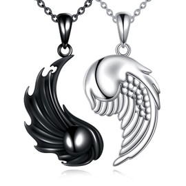 AINFQY Yin Yang Necklace 925 Sterling Silver Yin Yang Friendship Couples Pendant Necklace Yin Yang Angel Wings Jewelry Gift for Women Men Her Him