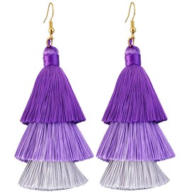 TUMBEELLUWA Colorful Layered Tassel Earrings Hook Tiered Thread Dangle Drop Earrings,Purple