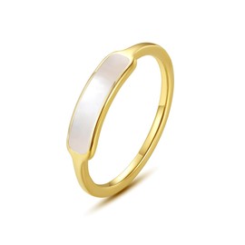 Iutymu Mother of Pearl Ring - Gold Plated Dainty Minimalist Shell Pearl Ring for Women (Gold, 9)