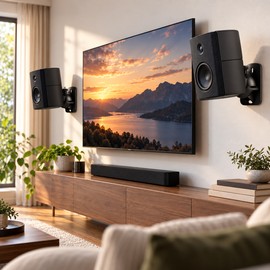 2PCS Adjustable Speaker Wall Mount Brackets with Swivel & Tilt for Home Theater, Bookshelf & Surround Sound Speakers