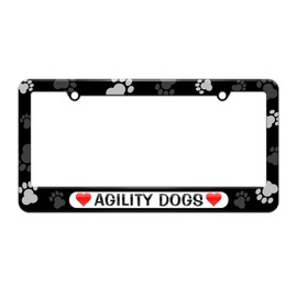 GRAPHICS & MORE Agility Dogs Love with Hearts License Plate Tag Frame - Paw Prints Design
