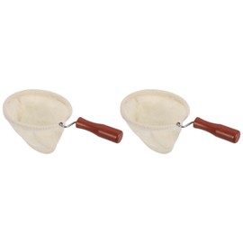 QUARKZMAN 2 Pieces Fabric Coffee Filter Bags, Coffee Sock Filter, Reusable Coffee Filter with Wooden Handle, Medium, Beige