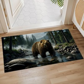 Plistiz Bear Forest Scene Indoor Door Mat, 17x29.5 Inch, Floor Area Rug for Entryway, Living Room, or Bathroom, Non-Slip Doormat, Wildlife Home Decor Rug Gifts