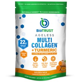BioTrust Collagen Powder with Turmeric – 5 Types (I, II, III, V, X) – Turmeric Collagen Powder for Women & Men – Hydrolyzed Protein – Grass Fed Beef, Fish, Chicken, Eggshell Membrane (Golden Milk)