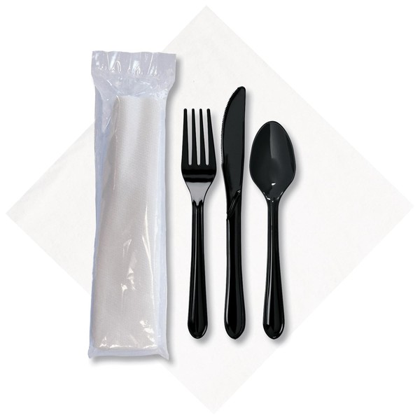 Hoffmaster 119999 CaterWrap Cater-to-Go Singles Individually-Wrapped Dinner Napkin and Heavyweight Cutlery, White (Case of 100)