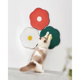 HiKiwee Cat Scratching Pads, 3-Pack Flower Design, Wall Mount Decor, Modern Minimalist Style, Sunny Egg & Red Flower & Green Flower，Cat Scratching Boards，Kitty Toys