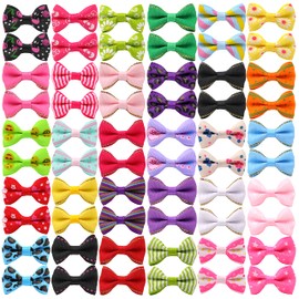 YAKA 60PCS (30 Paris) Cute Puppy Dog Small Bowknot Hair Bows with Metal Clips Handmade Hair Accessories Bow Pet Grooming Products (60 Pcs,Cute Patterns)