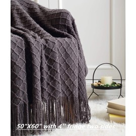 CREVENT Knitted Decorative Throw Blanket for Couch Sofa Chair Bed, Soft Breathable Lightweight for Spring Summer (127x152cm Dark Grey/Black)