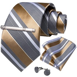 DiBanGu Necktie, Striped Necktie, Handkerchief, Cufflinks, Tie Pin Set, Wedding, Business, School Entrance Ceremony, Graduation, Year End Party