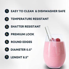 BARIANTTE Premium Glass Straw Set of 6, 8.5" Long Shatter Resistant, Clear Reusable Dishwasher Safe Smoothie Straws