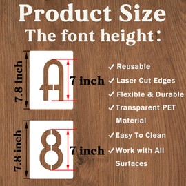 YEAJON 7 Inch Letter Stencils and Numbers, 42 Pcs Alphabet Drawing Stencils, Reusable Plastic Craft Templates for Painting on Wood, Wall, Fabric, Rock, Signage