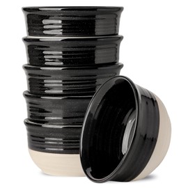 Hasense Ceramic Soup Bowls and Cereal Bowls, 20 OZ Bowls for Kitchen Set of 6, Stackable Bowls Set for Ramem, Salad, Oatmeal, Rice, Snack, Dishwasher Microwave Safe, Black