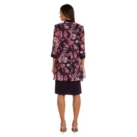 R&M Richards Women's Twilight Bloom Swing Jacket Dress, Eggplant