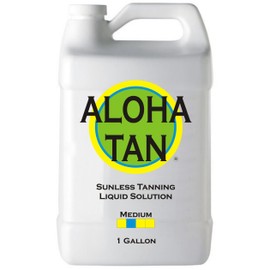 ALOHA TAN - MEDIUM - Spray Tan Solution - Gallon - Sunless Self Tanning Liquid for Airbrush or HVLP System + INCLUDES: Applicator Mitt, Application Gloves and Best Fake Tanner Lotion Mousse Sample