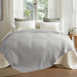 DELIGHT HOME Cotton Muslin Blanket Queen Size for Bed, Lightweight Breathable Large Muslin Bed Blankets for Adults, All Season Gauze Blanket, Silver Gray, 90x90 Inches