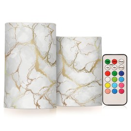 BOENLE Flickering Flameless Candles, Marble Gray White Golden Texture LED Candles with Remote Timer, Set of 2 Battery Operated Candle for Valentine Wedding Birthday