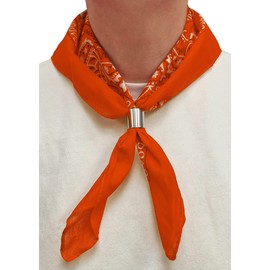 Komonee Tie Neck Ring Loop Clasp Silver Colour With Orange Paisley Bandana Head Scarf Headbands Handkerchief Cowboy Cotton Bib Party Face For Mens Womens Unisex