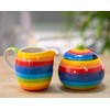 Hand Painted Rainbow Stripe Sugar Bowl and Jug Set
