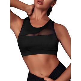 Verdusa Women's Cut Out Back Contrast Mesh Workout Sport Bra Black M