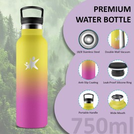 Thermos Flask, Water Bottle, 750 ml, BPA-Free, Water Bottle with Straw, Insulated Flask, Double-Walled, Water Bottle, Metal, Adult Water Bottle for Hiking, Fitness, Camping, Yoga