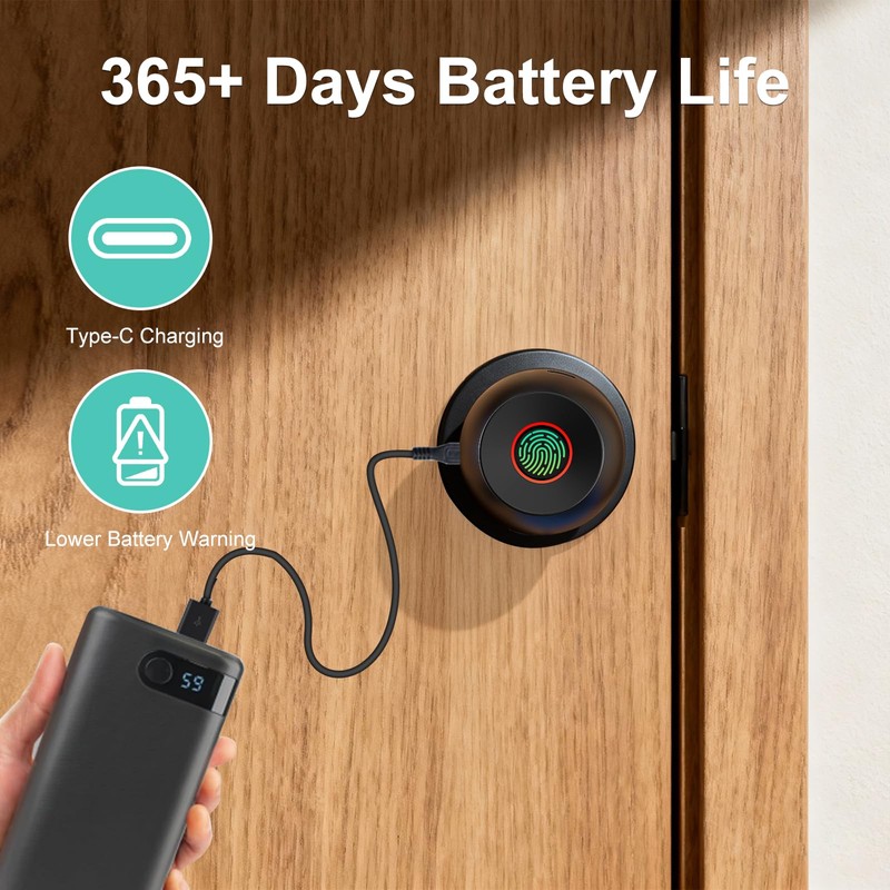52HZ Fingerprint Door Knob with Lock, 3 in 1 Smart