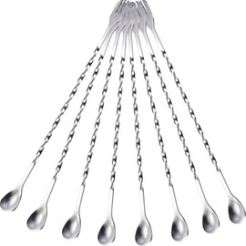 Boao 8 Pcs 10 Inch Long Bar Spoon Cocktail Spoon Stirring Mixing Long Stainless Steel Spiral Pattern Cocktail Stirrers Spoons for Bartender and Home Use (Silver)