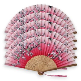 Starlet24 Foldable Bamboo Hand Fan Folding Fan with Tassel Fan Compact & Handy as Wall Decoration and Gift (135090 | Set of 5)