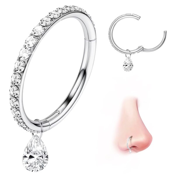 G23 Titanium Dangle Cartilage Earring: 18G 10mm Diamond Nose Rings