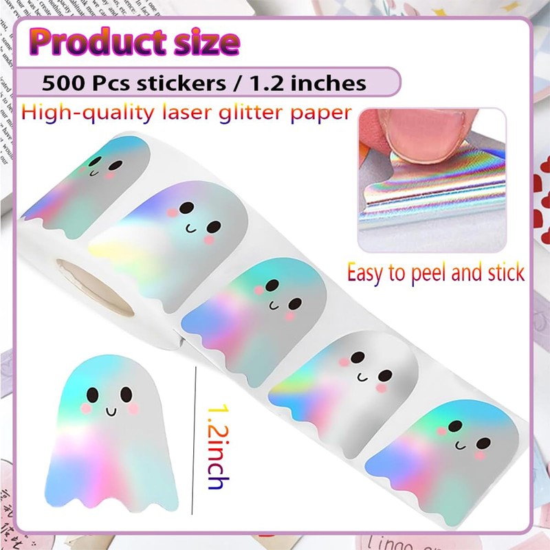 500Pcs Halloween Ghost Stickers Roll for Kids Crafts Gift Bag