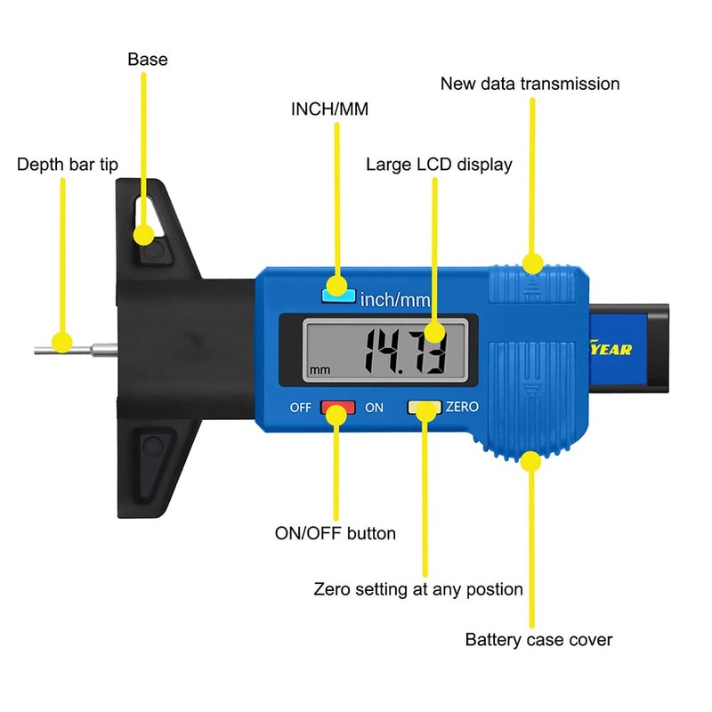 Goodyear Digital Tyre Tread Depth Gauge Measuring Tool Car Van