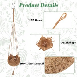 Quilax 2Pcs Jute Crochet Long Plant Hanger with S Shaped Hooks, Indoor Plants Macrame Hanger Rope, Boho Plant Stand Rope for Planters Flower Boho Outdoor Decor(Brown)