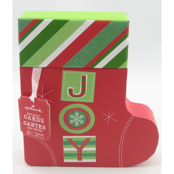 Hallmark Christmas Boxed Cards PX6419 Joy Box Cards in Shaped Stocking Box