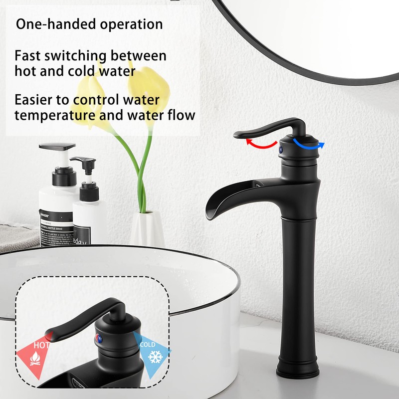 Matte Black Bathroom Faucet GGStudy Single Handle One Hole Farmhouse
