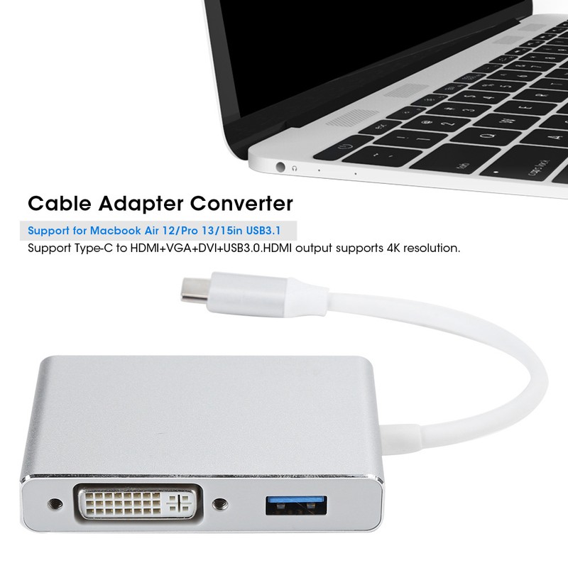 Cable Adapter Converter 4 in 1 TypeC to HDMI DVI