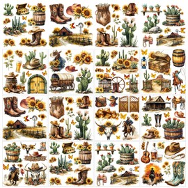 GOMAKERER 12 Blatt Abziehbilder Zum Aufreiben Für Bastelarbeiten Und Möbel, 12 Stile Western Landschaft Rub On Transfer Aufkleber Cowboy Stiefel PVC Rub On Aufkleber Für DIY Home Window Craft Decor