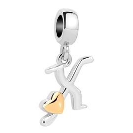 QueenCharms Initial A-Z Letter Charm Golden Heart Alphabet Dangle Beads For Bracelets & Necklaces (X)