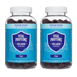 Vital Proteins Vital Proteins Collagen Gummies, 2.5g of Clinically-Tested Collagen for Hair, Skin, Nails & Wrinkles, 120 ct Bottle, Pack of 2, Grape Flavor