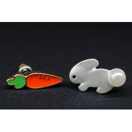 Miniblings Rabbit Stud Earrings Rabbit Easter Carrot Metal Pearl – Handmade Fashion Jewellery I Earrings Stud Earrings, Metal