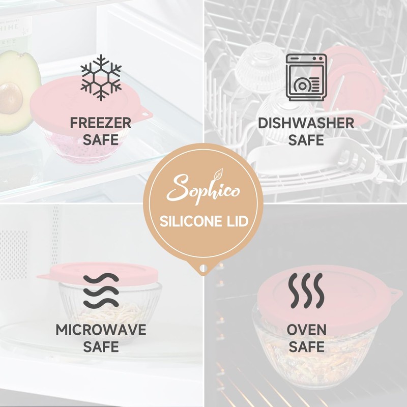 SOPHICO Silicone Replacement Lids for Pyrex Sculpted Glass & Tinted