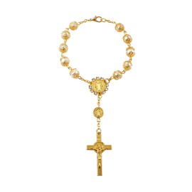 CACALOSS Car Rosary for Rearview Mirror,Cross Rosary Ornament Interior Decor for Most Vehicles, Car Accessories Car Rosarys Car Interior Hanging Accessory (Gold)