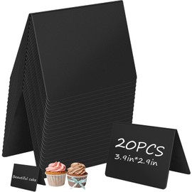 Mini Chalkboard Small Set, 20 Signs, Small Plates for Labelling, Price Tags Stand in V-Shape, Slate Board with 1 Pen, for Catering, Buffet, Cafe, Wedding, Party