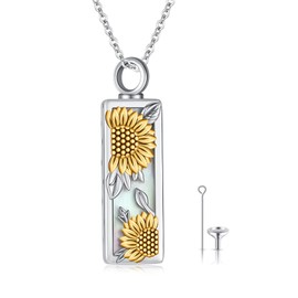 PCTJYFU Sunflower Urn Necklace for Ashes 925 Sterling Silver Flower Cremation Pendant Jewelry Bar Memorial Birthday Gift for Women