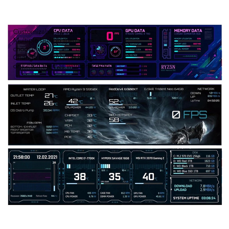 8.8in Computer Temp Monitor IPS 1920x480 60Hz for AIDA64 USB