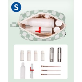 Narwey Small Checkered Makeup Bag for Purse Travel Makeup Pouch Mini Cosmetic Bag Cute Make up Bags Zipper Pouch for Women (Mint Green Checkerboard, Small)