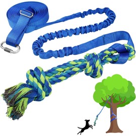 SYOOY Dog Bungee Tug Toy Hanging from Tree,Outdoor Tug of War Interactive Tether Dog Rope with Chew Lure for Small Medium Large Dogs (Blue)