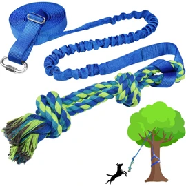 SYOOY Dog Bungee Tug Toy Hanging from Tree,Outdoor Tug of War Interactive Tether Dog Rope with Chew Lure for Small Medium Large Dogs (Blue)