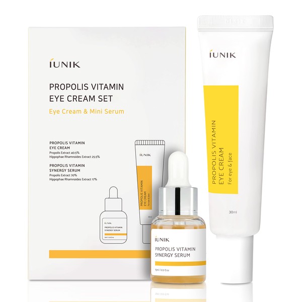 iUNIK Propolis Vitamin Eye Cream Set (Eye Cream 1.01 fl.oz. & Mini Serum 0.51 fl.oz.) - Featuring Propolis Extract, Idebenone, Buckthorn