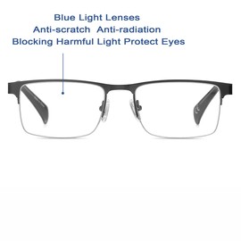 EYECEDAR 3-Pack Reading Glasses Men Blue Light Blocking Metal Half Frame Rectangular Style Spring Hinges Eyeglasses Readers for Men 1.00