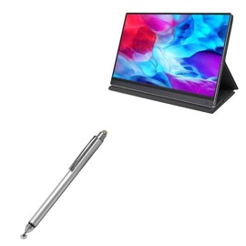 BoxWave Stylus Pen Compatible with UPERFECT Y Portable Monitor Freestanding Touchscreen (15.6 in) - DualTip Capacitive Stylus, Fiber Tip Disc Tip Capacitive Stylus Pen - Metallic Silver